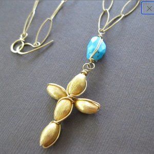 Sleeping Beauty Turquoise Cross Long Necklace